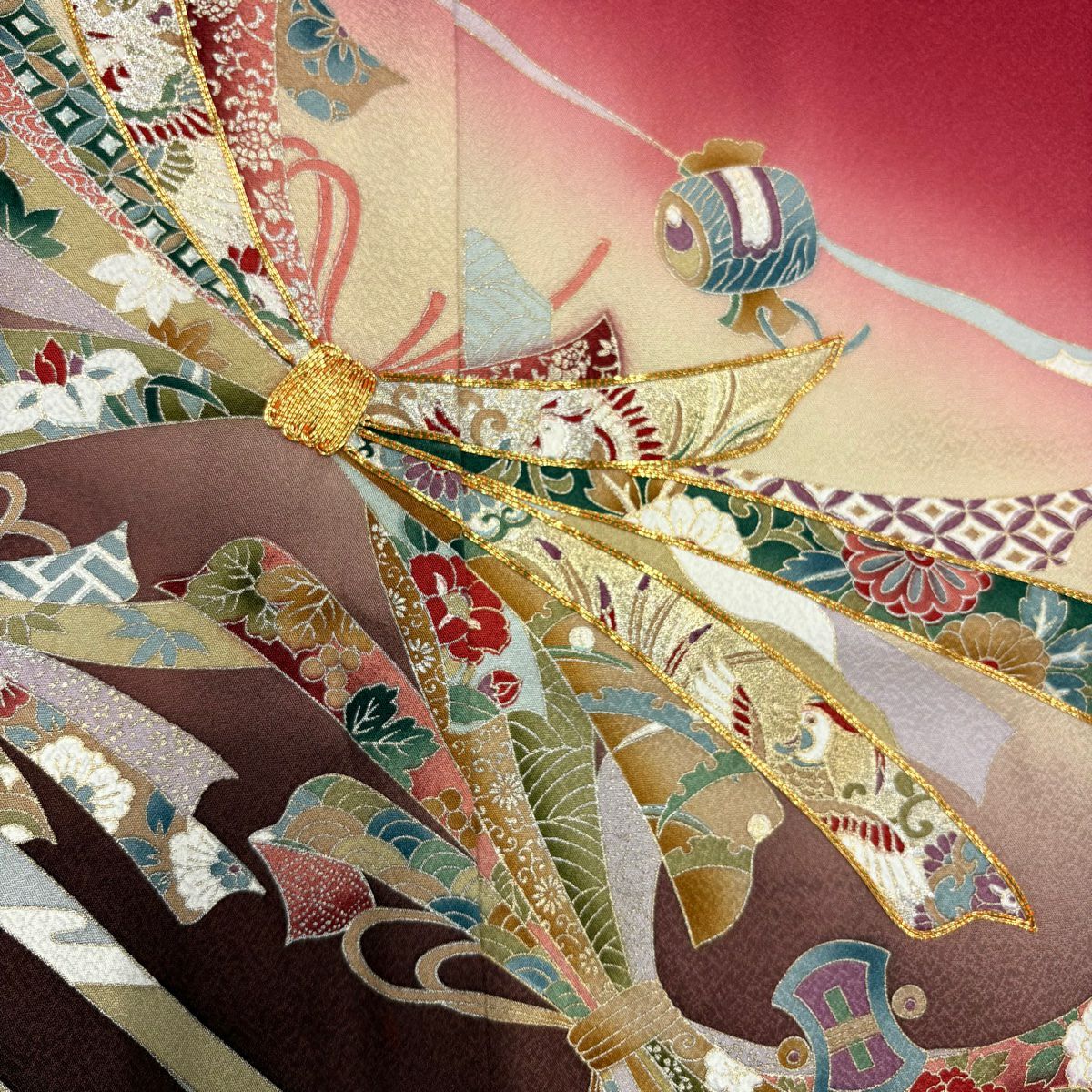 振袖禮服 身長158cm 袖長62.5cm S 雙層 寶盡くし 束ね熨斗紋 金絲 金銀彩 紅 純蠶絲 秀品級