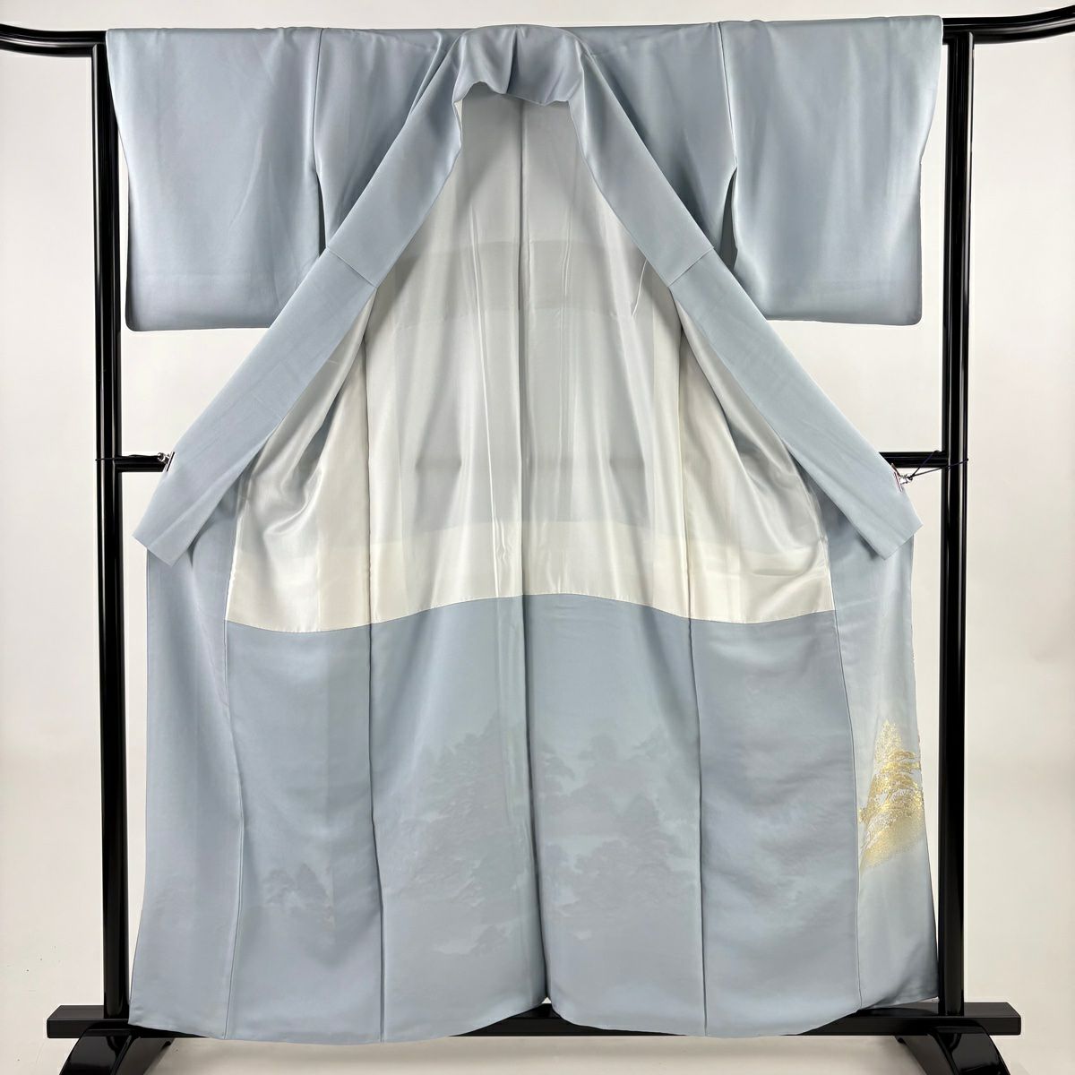 留袖禮服禮服 身長159.5cm 袖長63cm S 雙層 金閣寺 銀閣寺 金金箔 拉麵線 水色 純蠶絲 秀品級 一つ紋