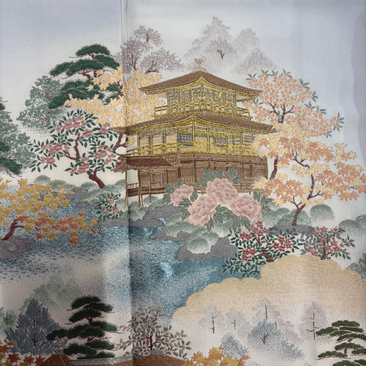 留袖禮服禮服 身長159.5cm 袖長63cm S 雙層 金閣寺 銀閣寺 金金箔 拉麵線 水色 純蠶絲 秀品級 一つ紋