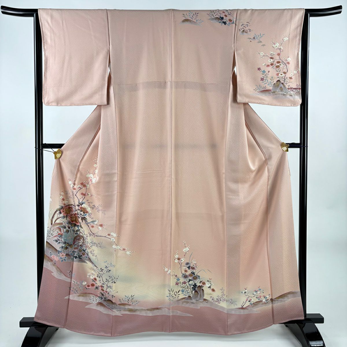 訪問服 身長162.5cm 袖長64cm M 雙層 水車 花鳥 金銀彩 漸層 粉紅 純蠶絲 優品級
