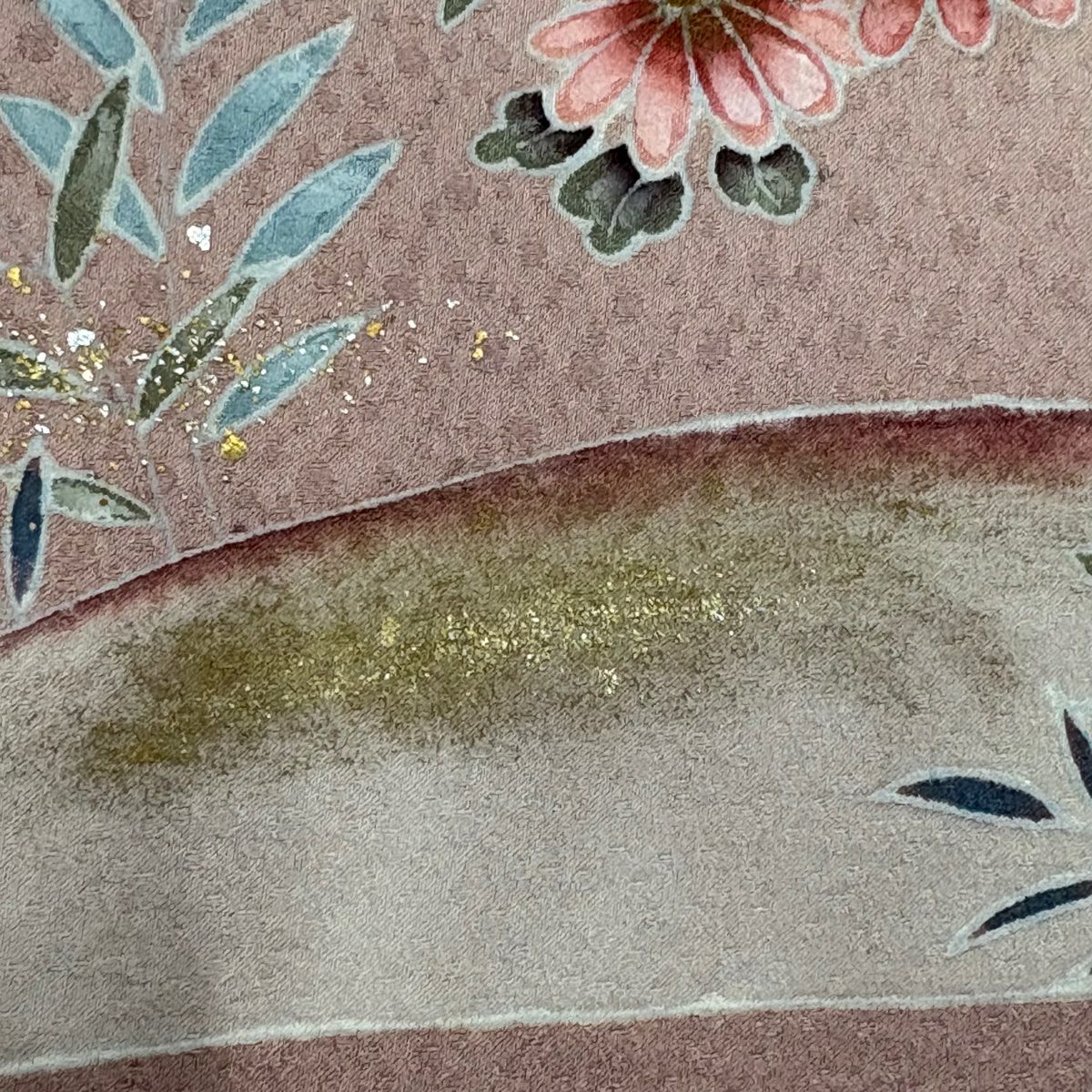 訪問服 身長162.5cm 袖長64cm M 雙層 水車 花鳥 金銀彩 漸層 粉紅 純蠶絲 優品級