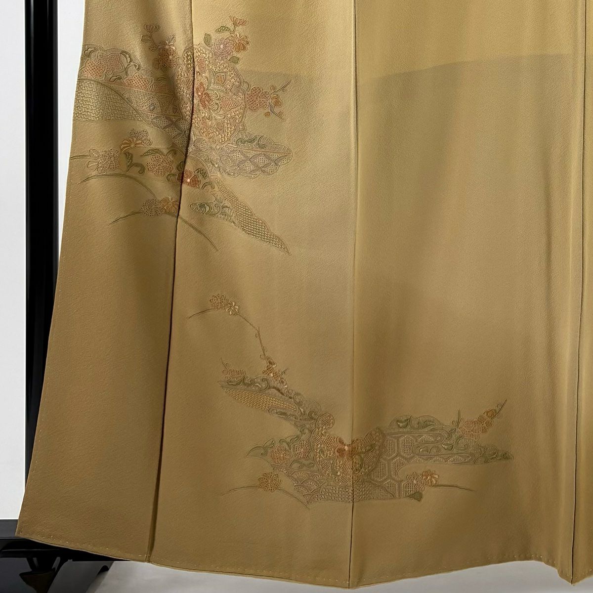 付下 身長161.5cm 袖長63cm S 雙層 華紋 雲文 刺繡 淺茶 純蠶絲 秀品級