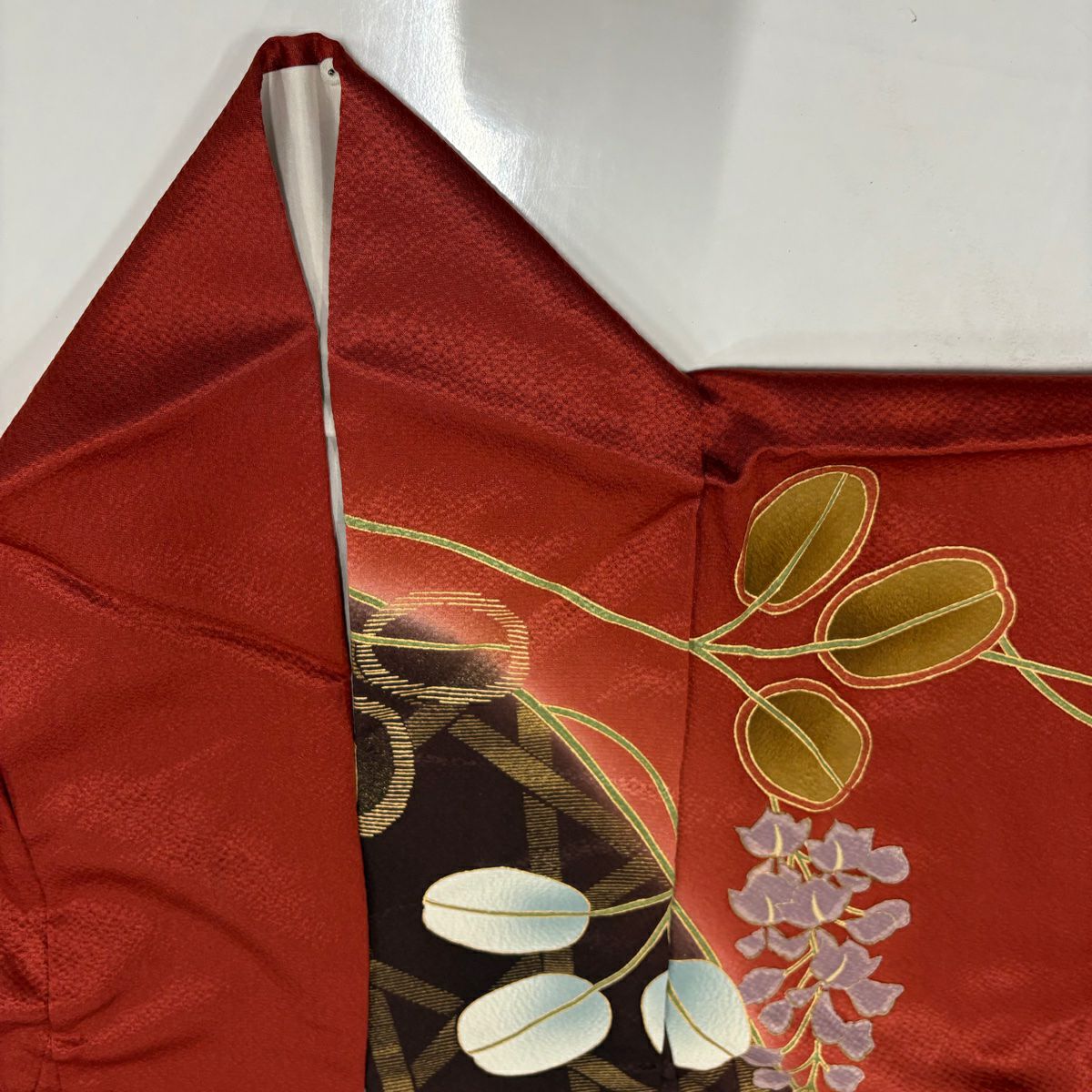 振袖禮服 身長168.5cm 袖長68cm L 雙層 萩 籠目 金絲 金銀彩 焦茶 純蠶絲 秀品級
