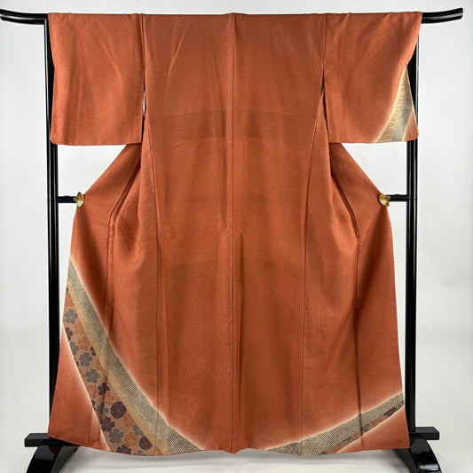 付下 身長161.5cm 袖長66.5cm M 雙層 櫻花 疋田 金銀彩 漸層 紅茶 純蠶絲 優品級
