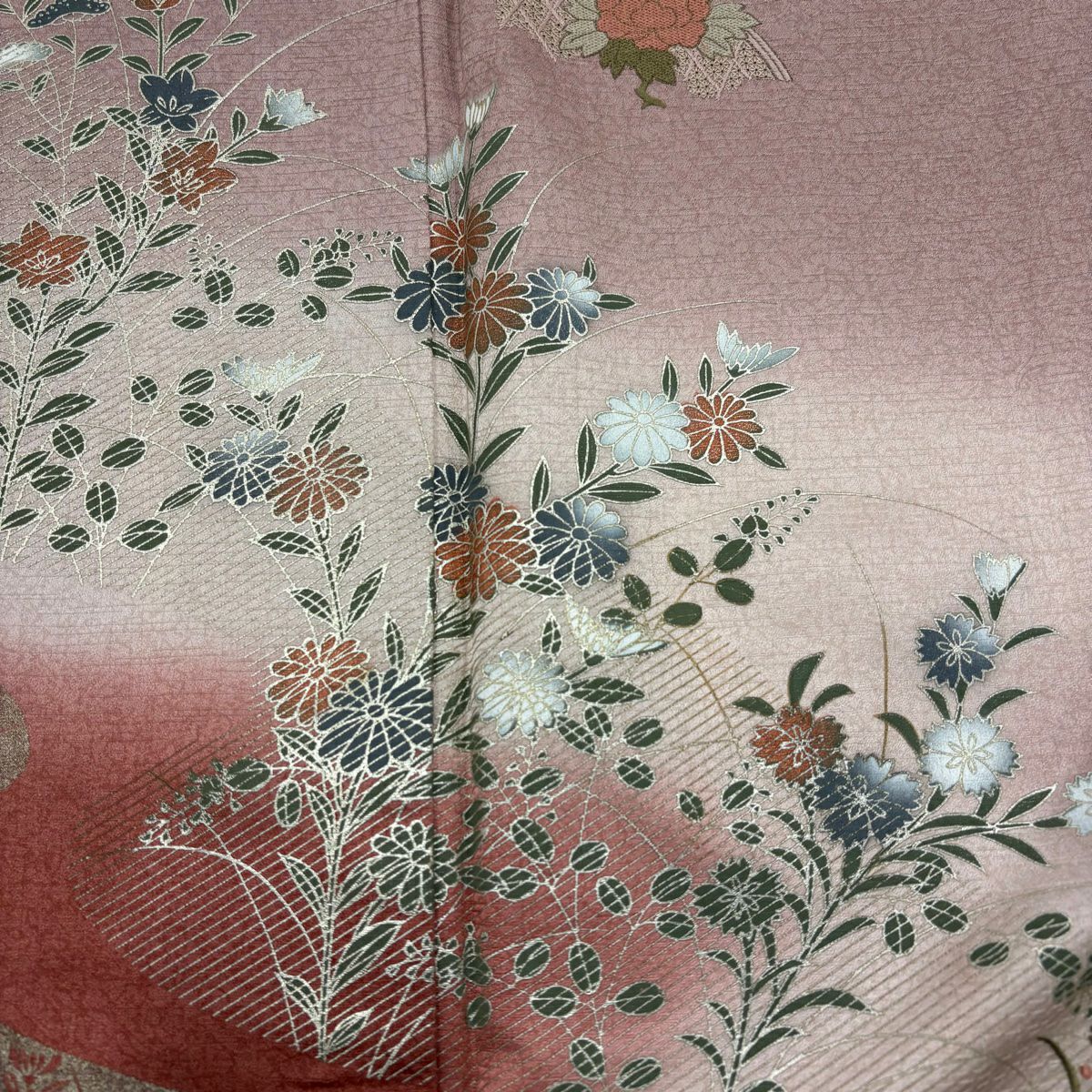 訪問服 身長156cm 袖長62.5cm S 雙層 秋草 流水 刺繡 金糸 薄小豆 純蠶絲 秀品級