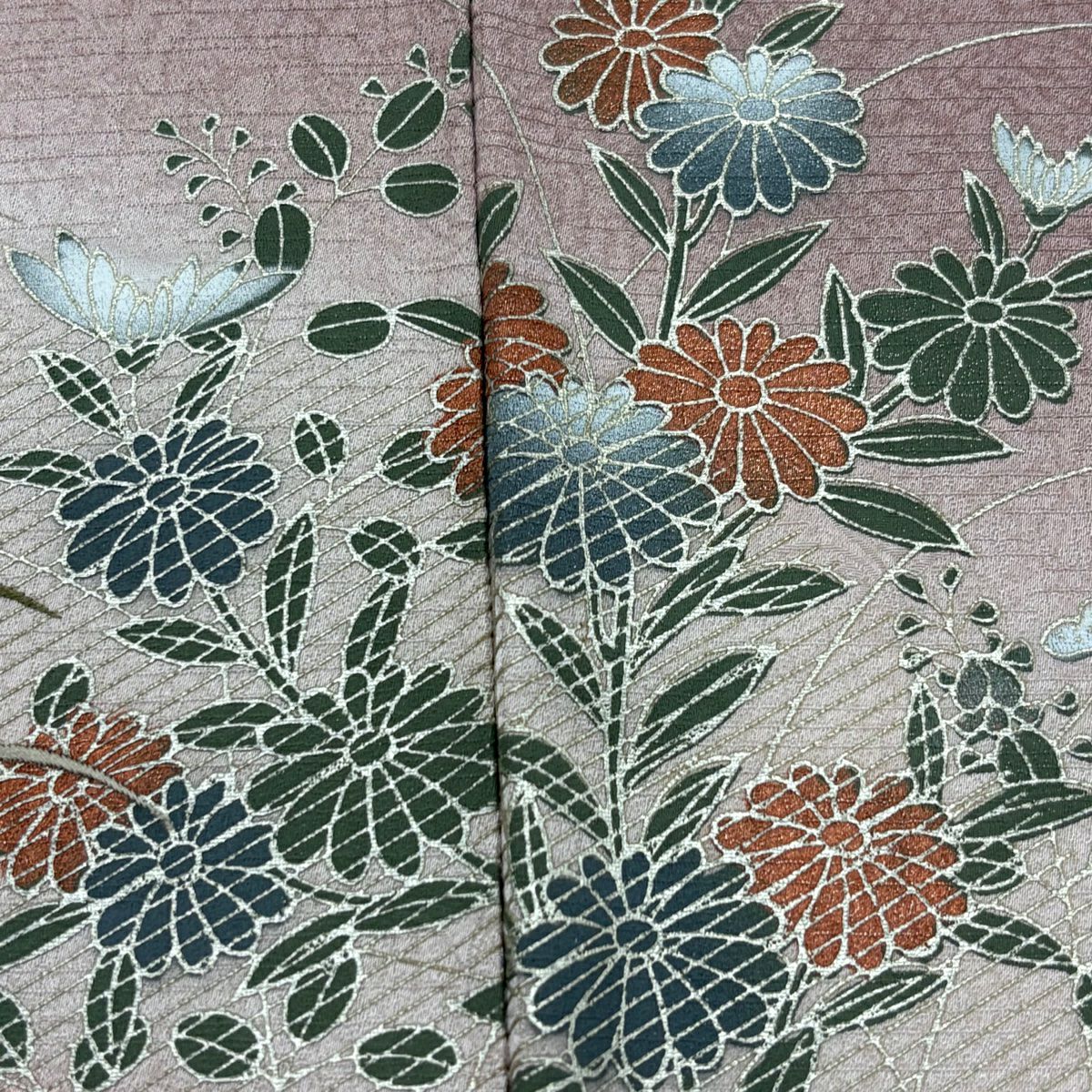 訪問服 身長156cm 袖長62.5cm S 雙層 秋草 流水 刺繡 金糸 薄小豆 純蠶絲 秀品級