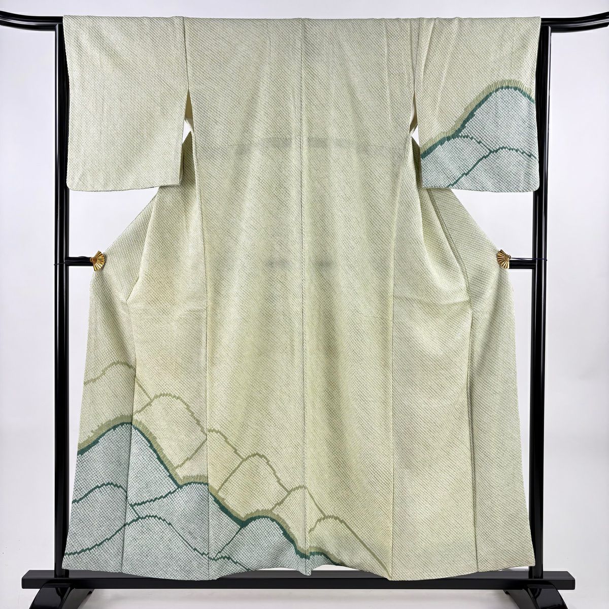 付下 身長156.5cm 袖長63cm S 雙層 山並 總絞 薄綠 純蠶絲 秀品級