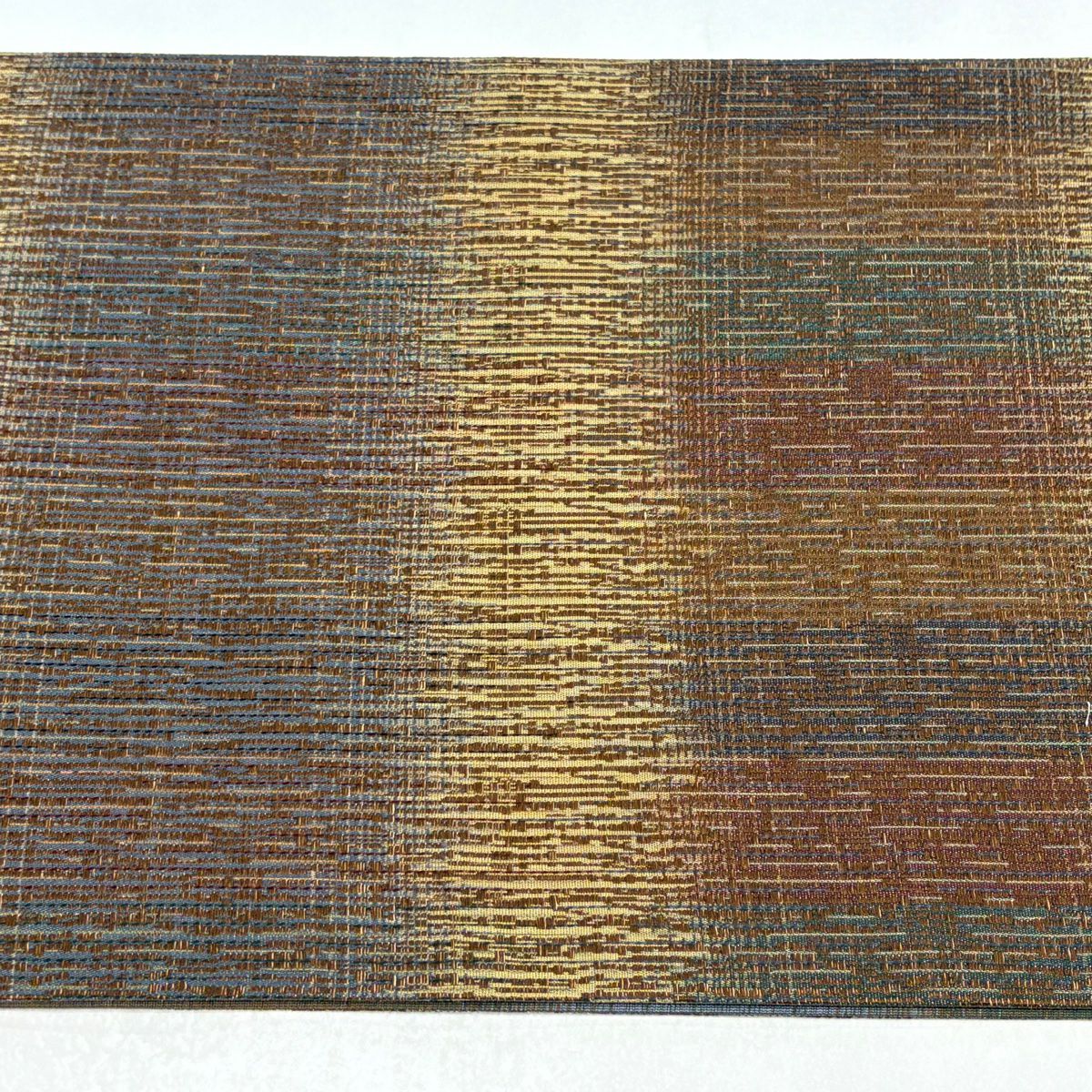 【美品】 袋帶 名品級 段紋 幾何學 金絲 茶 全通 純蠶絲
