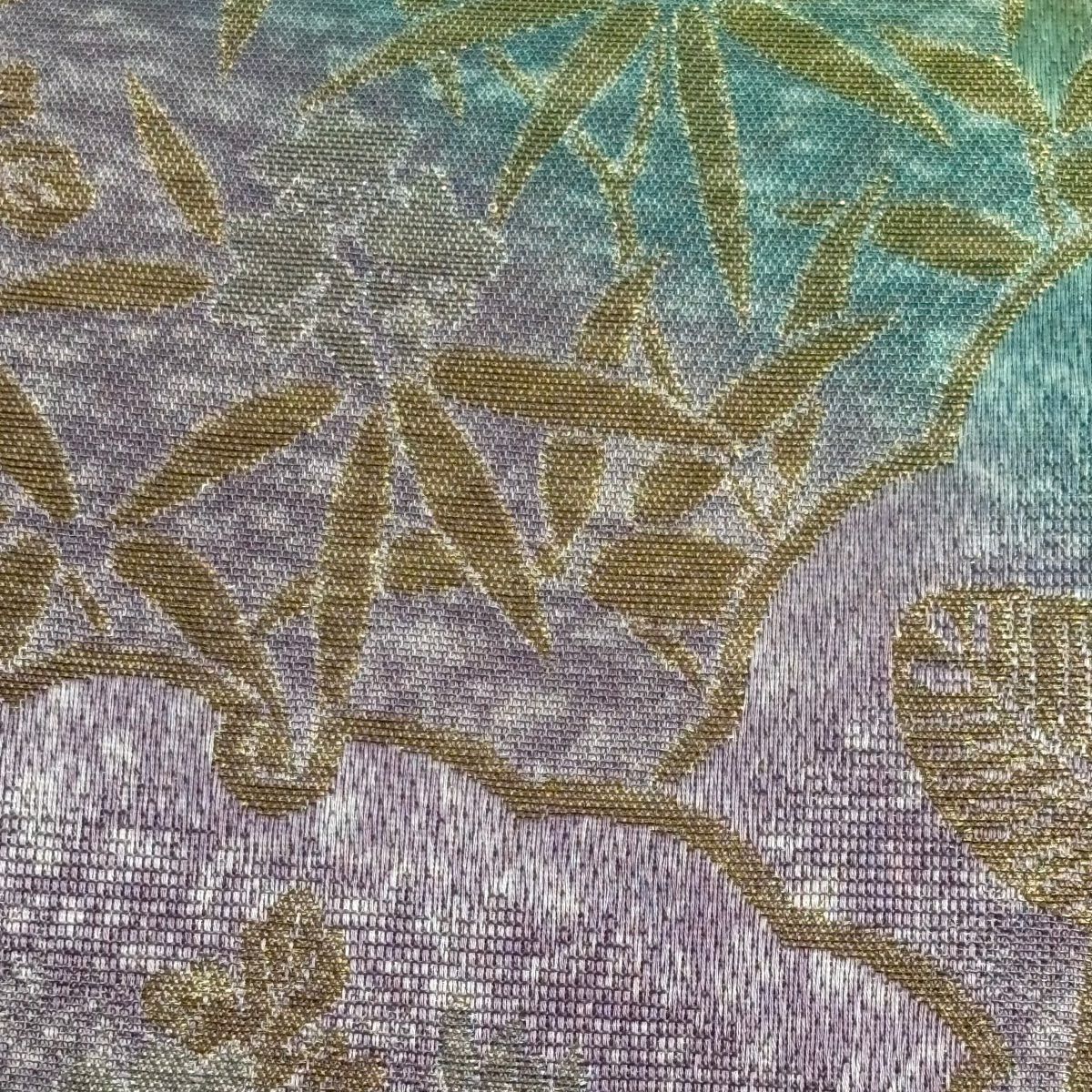 【美品】 袋帶 名品級 雪輪 松樹竹子梅花 金銀絲 漸變 淺綠 全通 純蠶絲