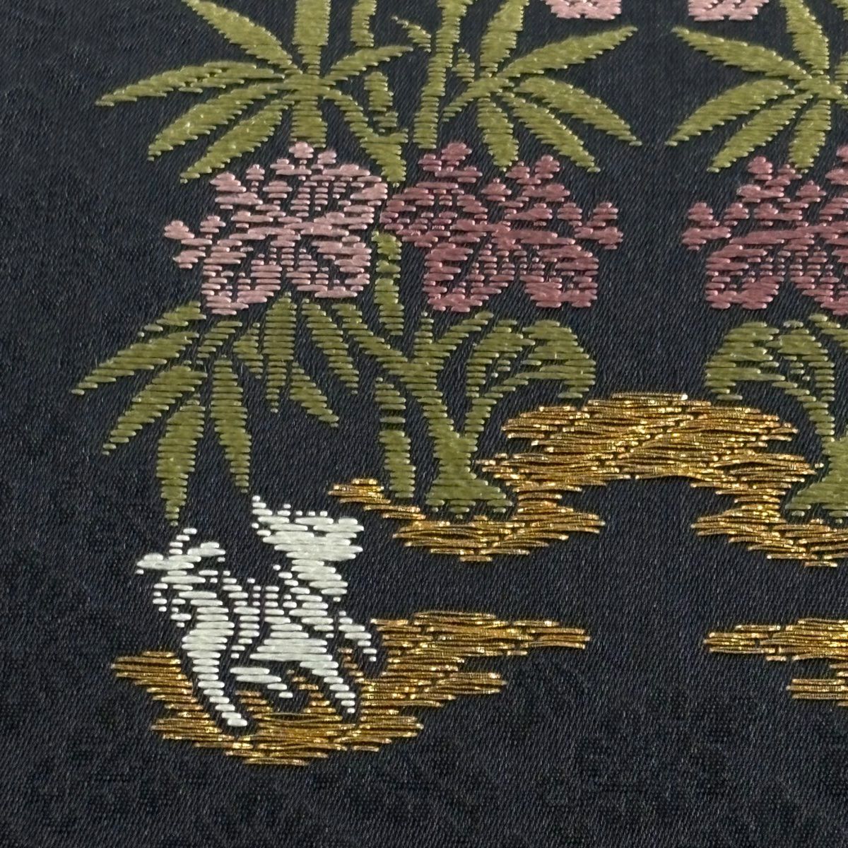 袋帶 名品級 織文唐織 桐 鳥 唐織 金絲 黑 六通 純蠶絲