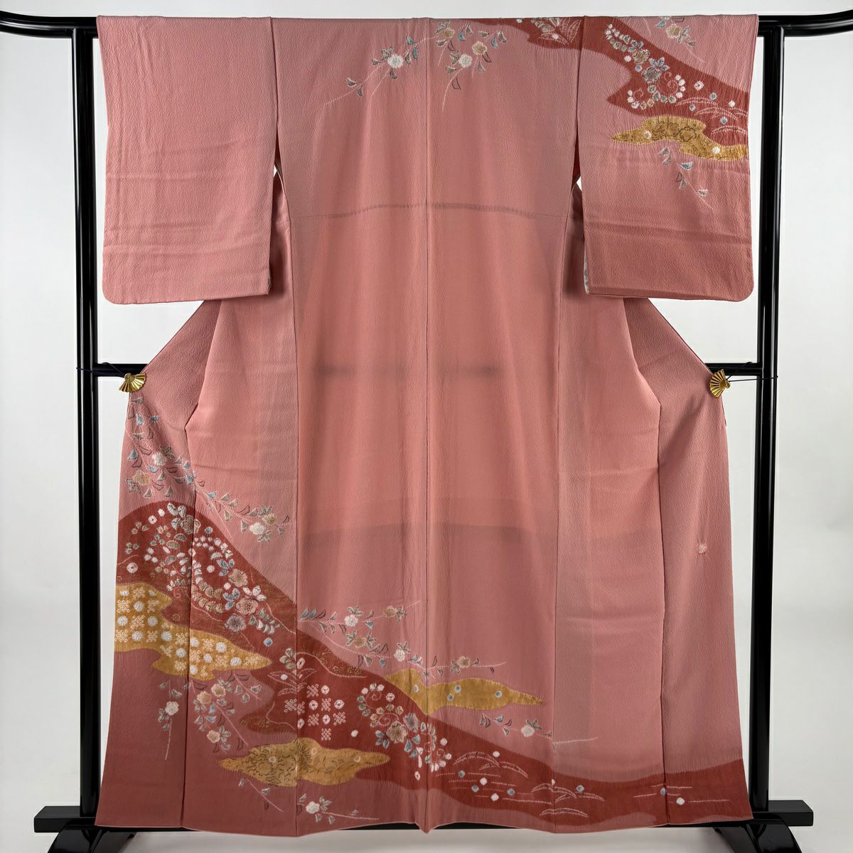 訪問服 身長159cm 袖長63cm S 雙層 滝泰 有落款 辻花染 霞 金彩裝飾 絞染 粉紅 純蠶絲 名品級