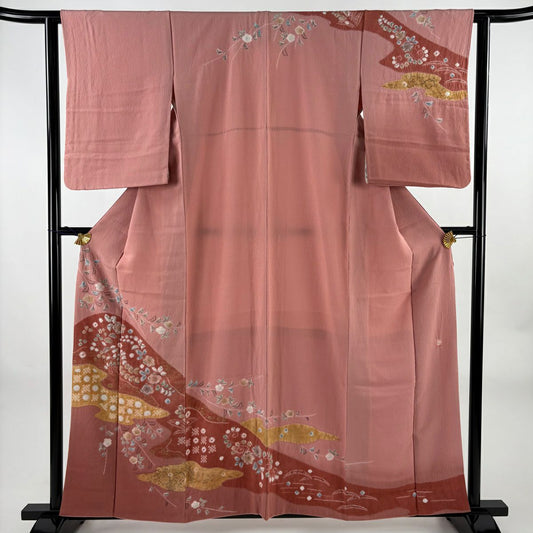 訪問服 身長159cm 袖長63cm S 雙層 滝泰 有落款 辻花染 霞 金彩裝飾 絞染 粉紅 純蠶絲 名品級