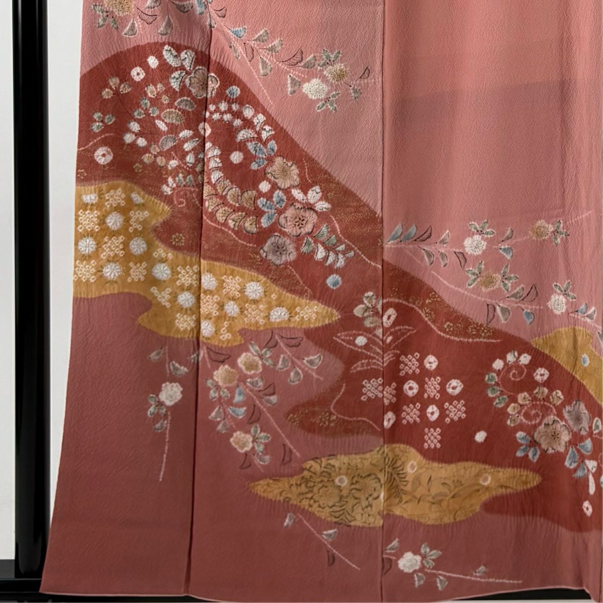 訪問服 身長159cm 袖長63cm S 雙層 滝泰 有落款 辻花染 霞 金彩裝飾 絞染 粉紅 純蠶絲 名品級