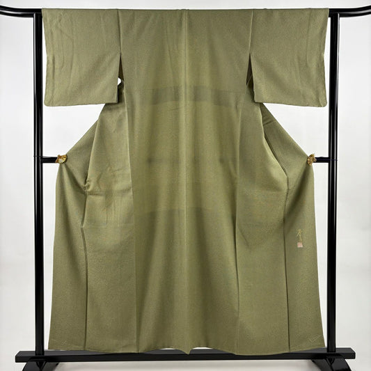 【美品】 江戶小紋 身長156cm 袖長63.5cm S 雙層 落款あり 鮫 鶯 綠 純蠶絲 名品級
