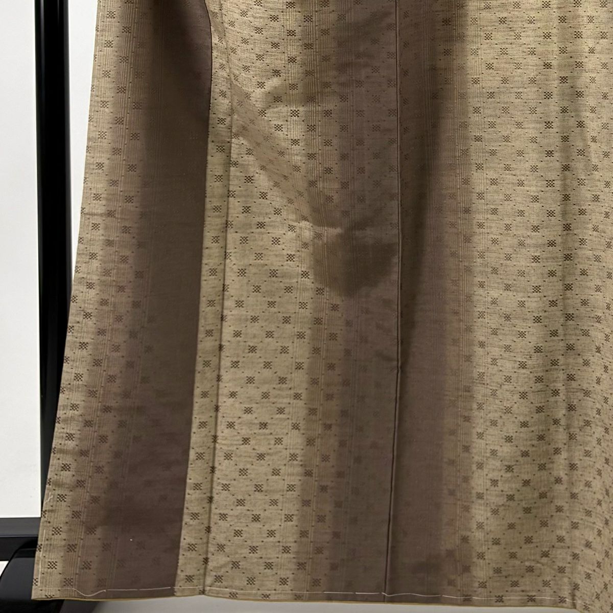 紬織 身長166cm 袖長64cm M 雙層 縞 幾何學 茶 純蠶絲 名品級