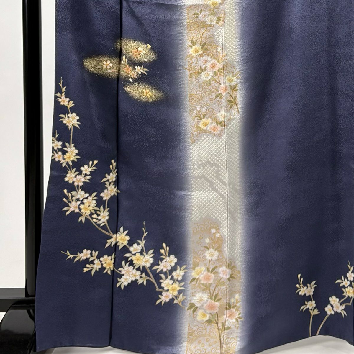 付下 身長167cm 袖長66cm M 雙層 大和 有落款 櫻花 金絲 絞染 青紫 純蠶絲 名品級