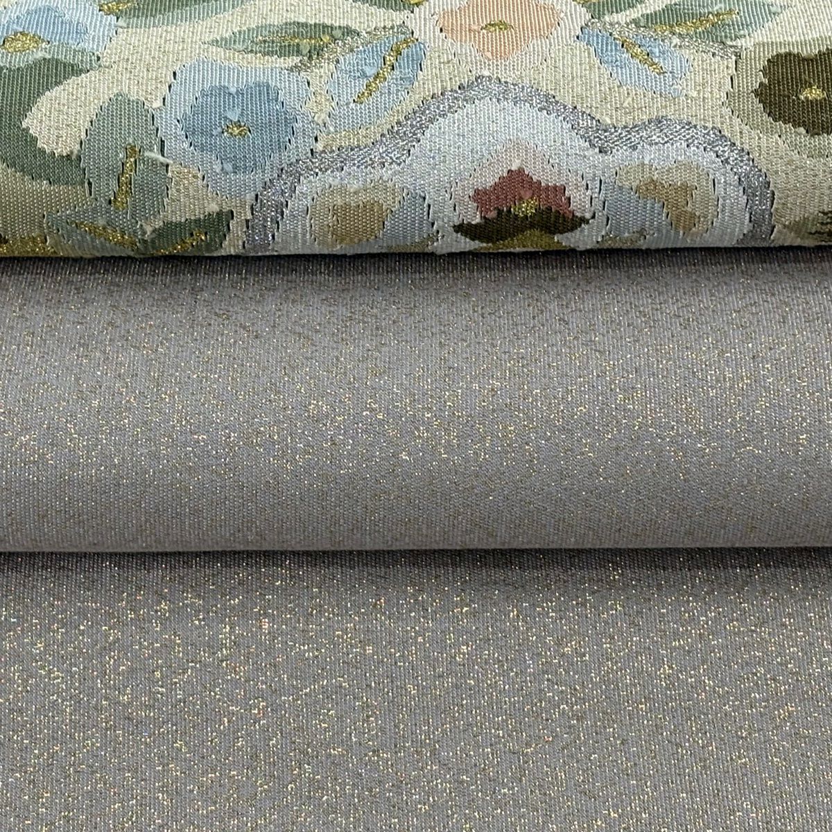 【美品】名古屋帶 逸品級 八寸名古屋帶 松樹葉仕立 草花紋紋 鳥 金銀彩 薄小豆 純蠶絲