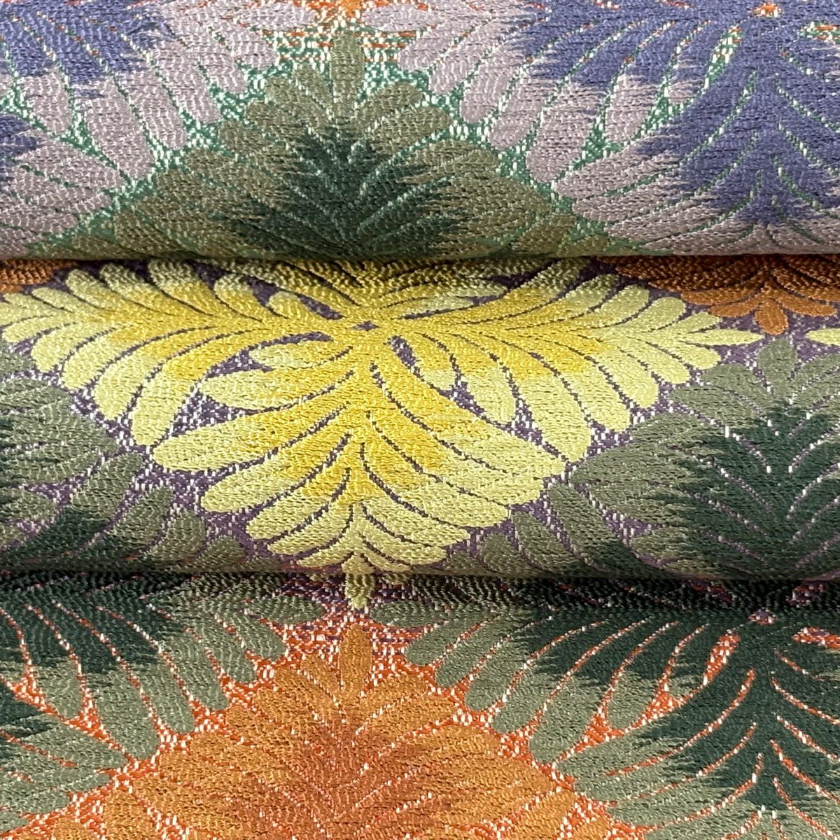 【美品】 袋帶 逸品級 有落款 織匠十一代目 篠屋宗兵衛 菱葉紋 灰紫 六通 純蠶絲
