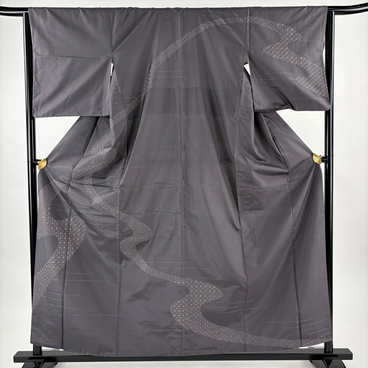 訪問服 身長158.5cm 袖長63.5cm S 雙層 紬織織 霞 有職紋樣 刺繡 灰 純蠶絲 逸品級