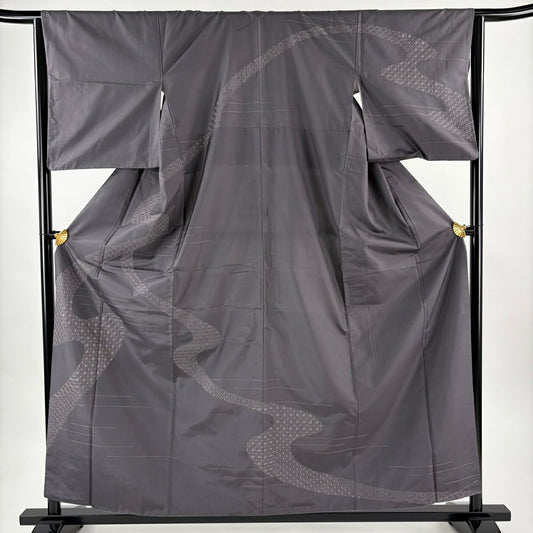 訪問服 身長158.5cm 袖長63.5cm S 雙層 紬織織 霞 有職紋樣 刺繡 灰 純蠶絲 逸品級