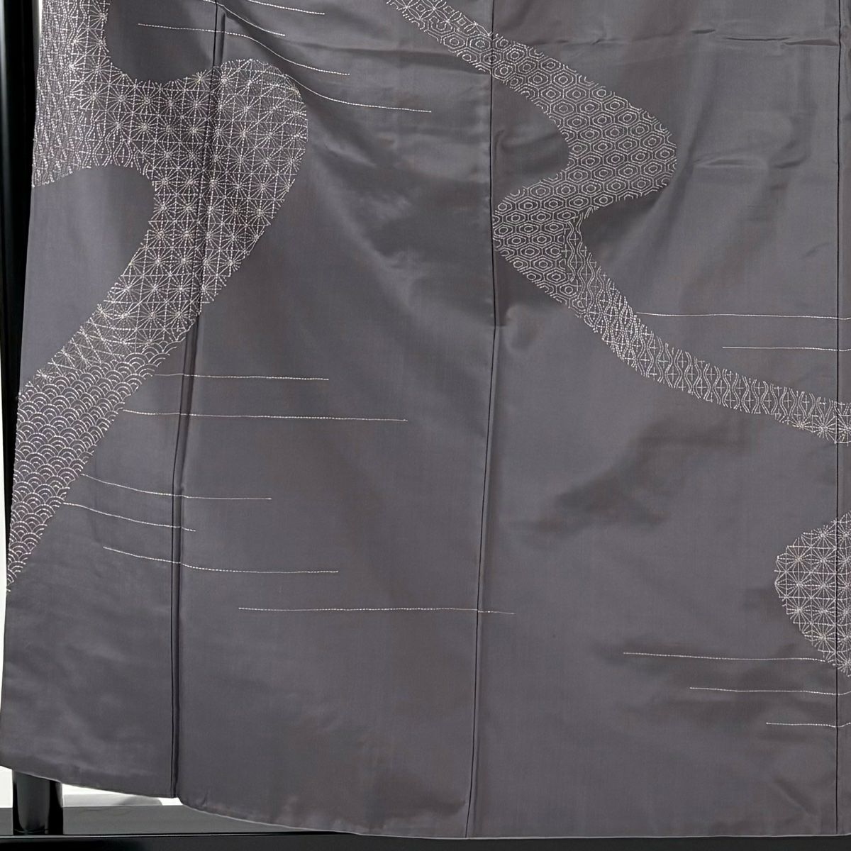 訪問服 身長158.5cm 袖長63.5cm S 雙層 紬織織 霞 有職紋樣 刺繡 灰 純蠶絲 逸品級