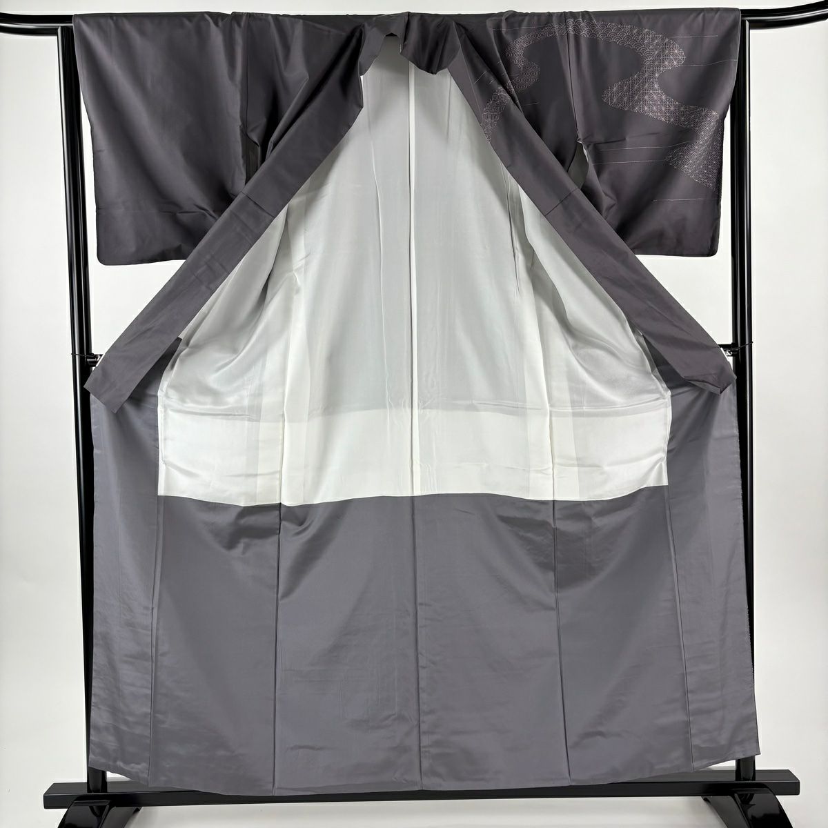 訪問服 身長158.5cm 袖長63.5cm S 雙層 紬織織 霞 有職紋樣 刺繡 灰 純蠶絲 逸品級