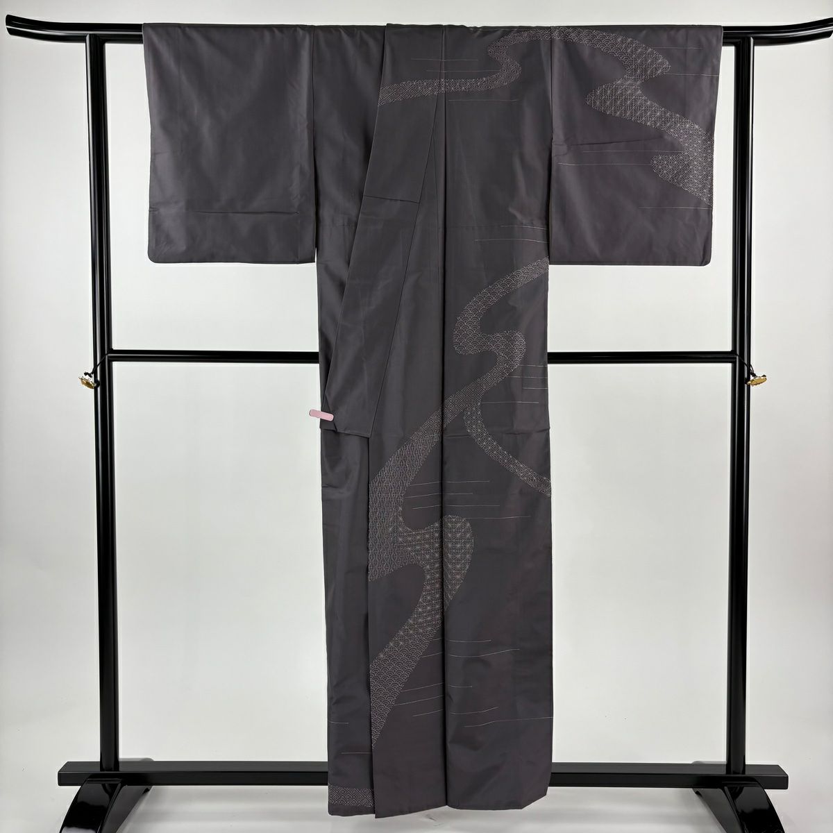 訪問服 身長158.5cm 袖長63.5cm S 雙層 紬織織 霞 有職紋樣 刺繡 灰 純蠶絲 逸品級