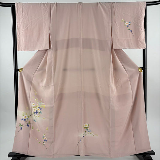 付下 身長160cm 袖長66cm M 雙層 南克治 落款有 枝花 漸層 粉紅 純蠶絲 逸品級