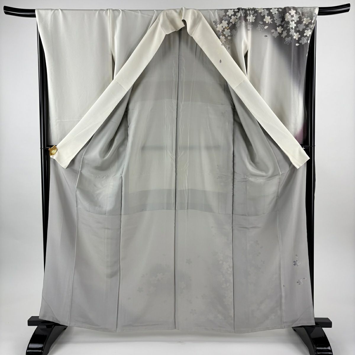 振袖禮服 身長162cm 袖長69cm L 雙層 櫻花花瓣 金銀彩 染分 白 純蠶絲 逸品級