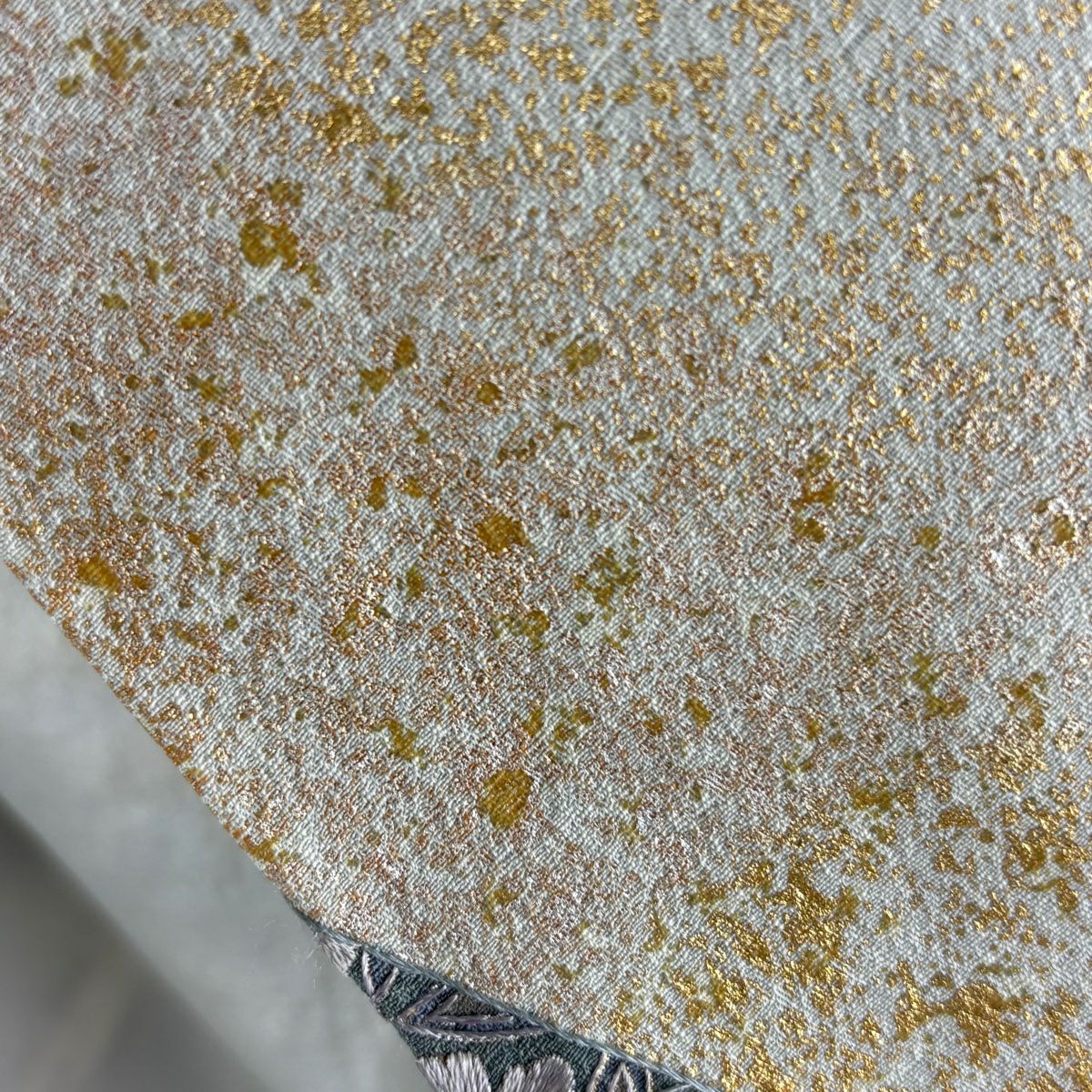 訪問服 身長152cm 袖長62cm S 雙層 桧扇子 鼓 刺繡 金糸 灰白 純蠶絲 逸品級