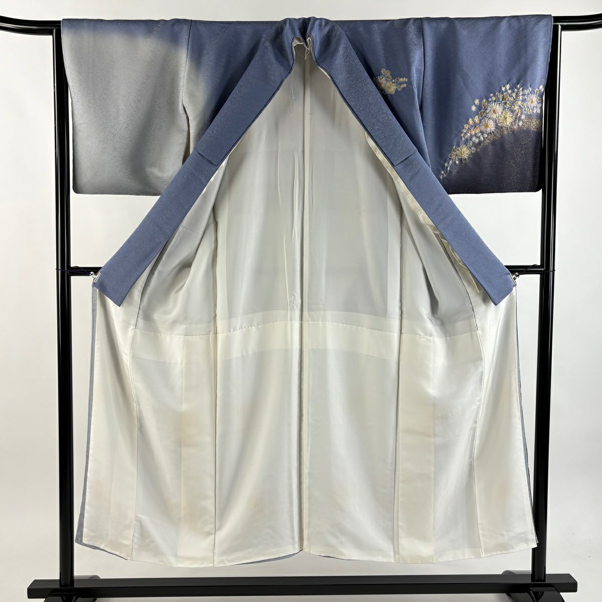 訪問服 身長150cm 袖長64cm M 雙層 德永憲峯 落款あり 辻花染 金通し 金銀彩 青灰 純蠶絲 逸品級 三つ紋