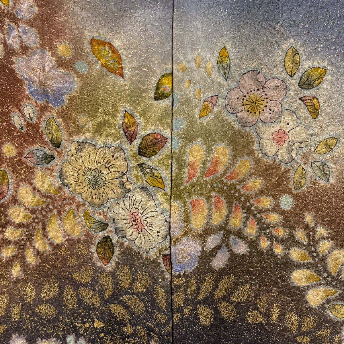 訪問服 身長150cm 袖長64cm M 雙層 德永憲峯 落款あり 辻花染 金通し 金銀彩 青灰 純蠶絲 逸品級 三つ紋