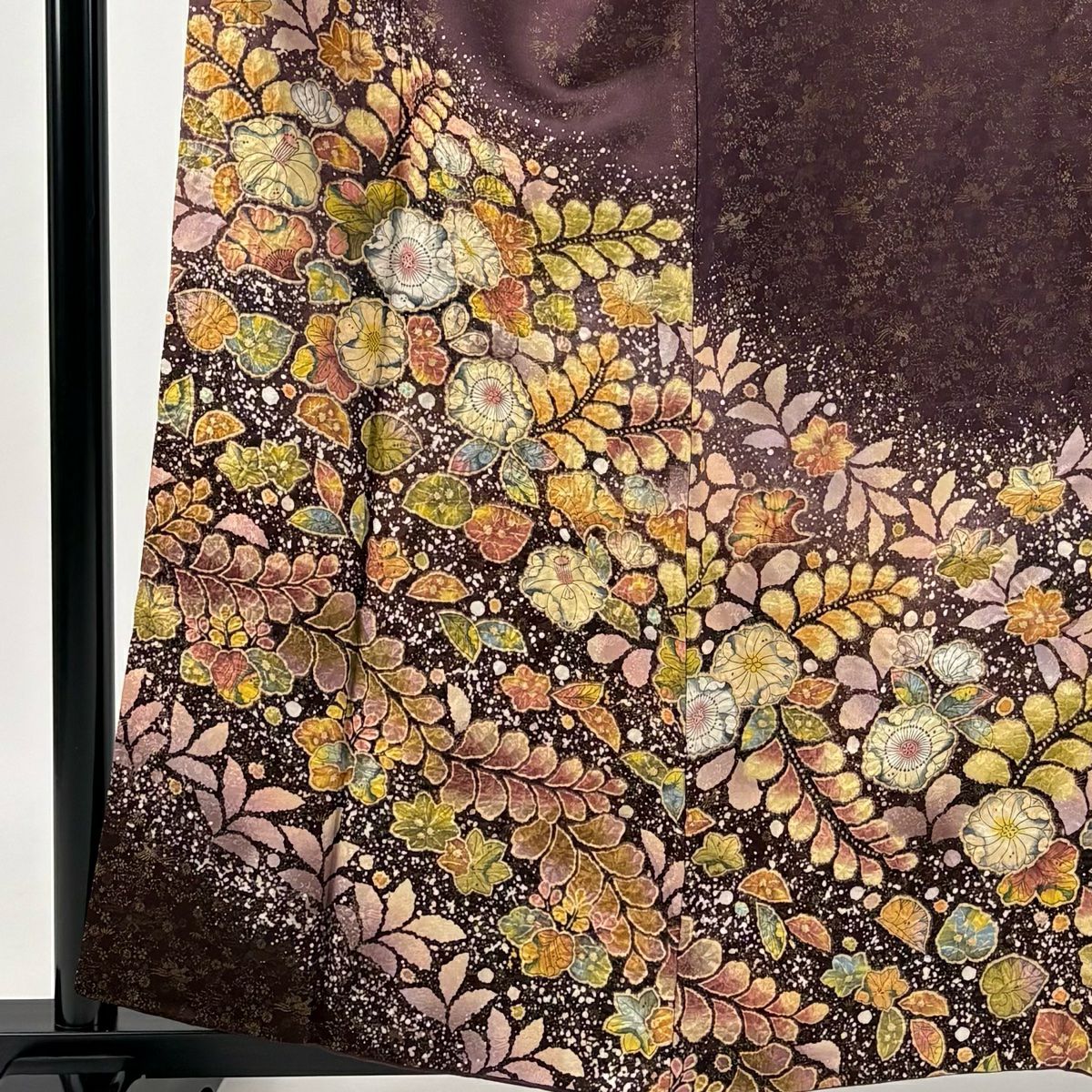 訪問服 身長159cm 袖長65.5cm M 雙層 翠山工房 大和 落款あり 辻花染 金通 茶紫 純蠶絲 逸品級