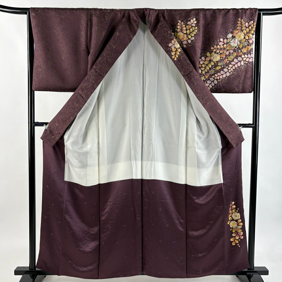 訪問服 身長159cm 袖長65.5cm M 雙層 翠山工房 大和 落款あり 辻花染 金通 茶紫 純蠶絲 逸品級