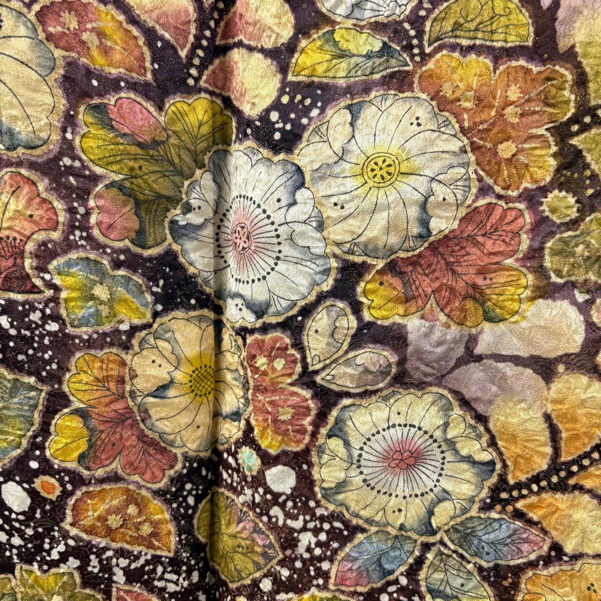 訪問服 身長159cm 袖長65.5cm M 雙層 翠山工房 大和 落款あり 辻花染 金通 茶紫 純蠶絲 逸品級