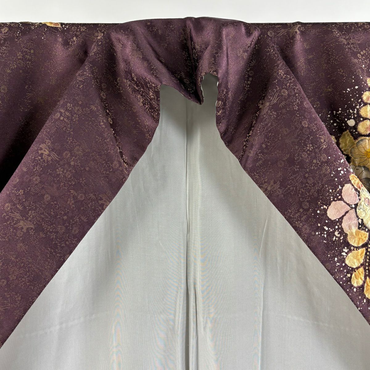 訪問服 身長159cm 袖長65.5cm M 雙層 翠山工房 大和 落款あり 辻花染 金通 茶紫 純蠶絲 逸品級