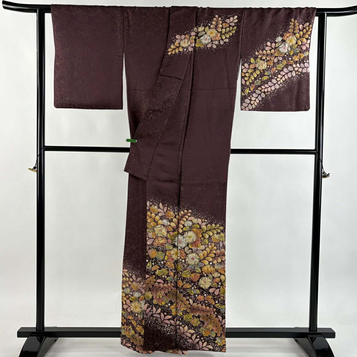 訪問服 身長159cm 袖長65.5cm M 雙層 翠山工房 大和 落款あり 辻花染 金通 茶紫 純蠶絲 逸品級