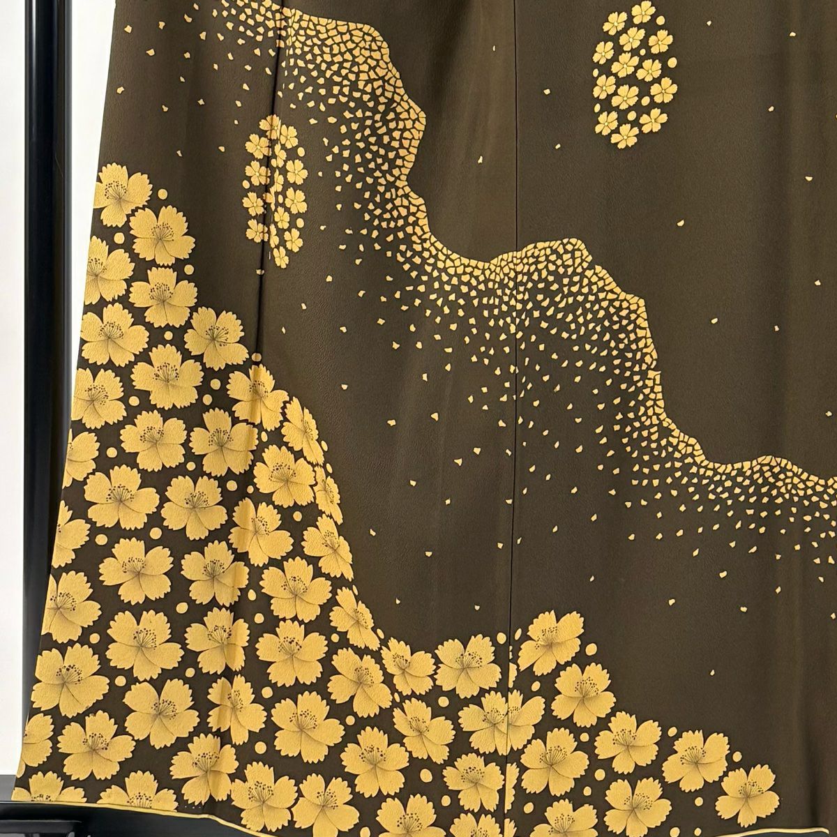 訪問服 身長158.5cm 袖長66cm M 雙層 菅有鬼一 落款 花 幾何學 金銀彩 焦茶 純蠶絲 逸品級