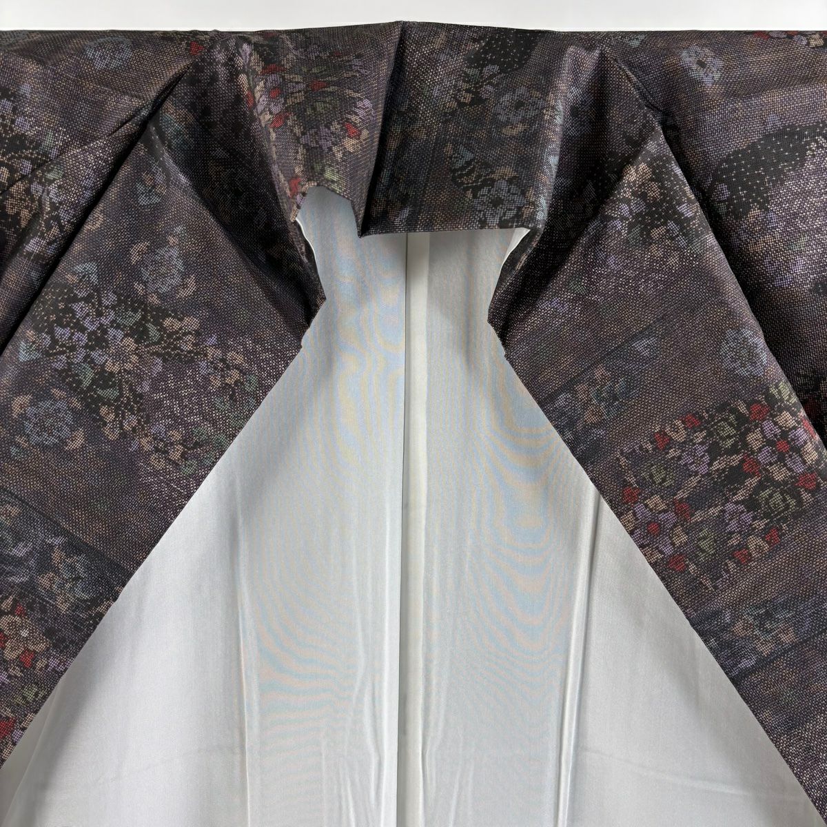 【美品】 紬織織 身長170.5cm 袖長65.5cm M 雙層 名古屋帶套裝 華紋 草花紋紋 茶紫 純蠶絲 秀品級