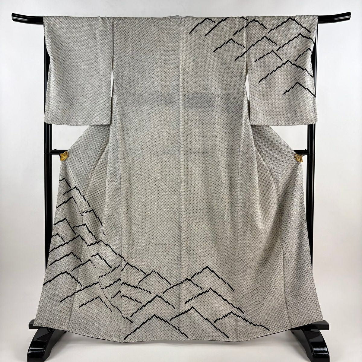 訪問服 身長164.5cm 袖長68cm L 雙層 幾何學圖案 全絞染 灰白 純蠶絲 名品級