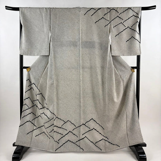 訪問服 身長164.5cm 袖長68cm L 雙層 幾何學圖案 全絞染 灰白 純蠶絲 名品級