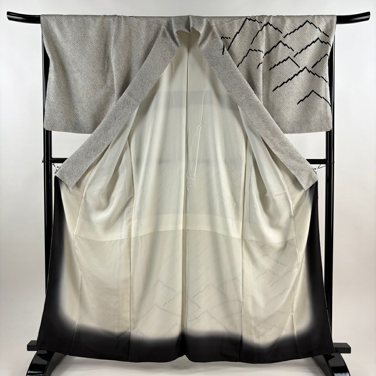 訪問服 身長164.5cm 袖長68cm L 雙層 幾何學圖案 全絞染 灰白 純蠶絲 名品級