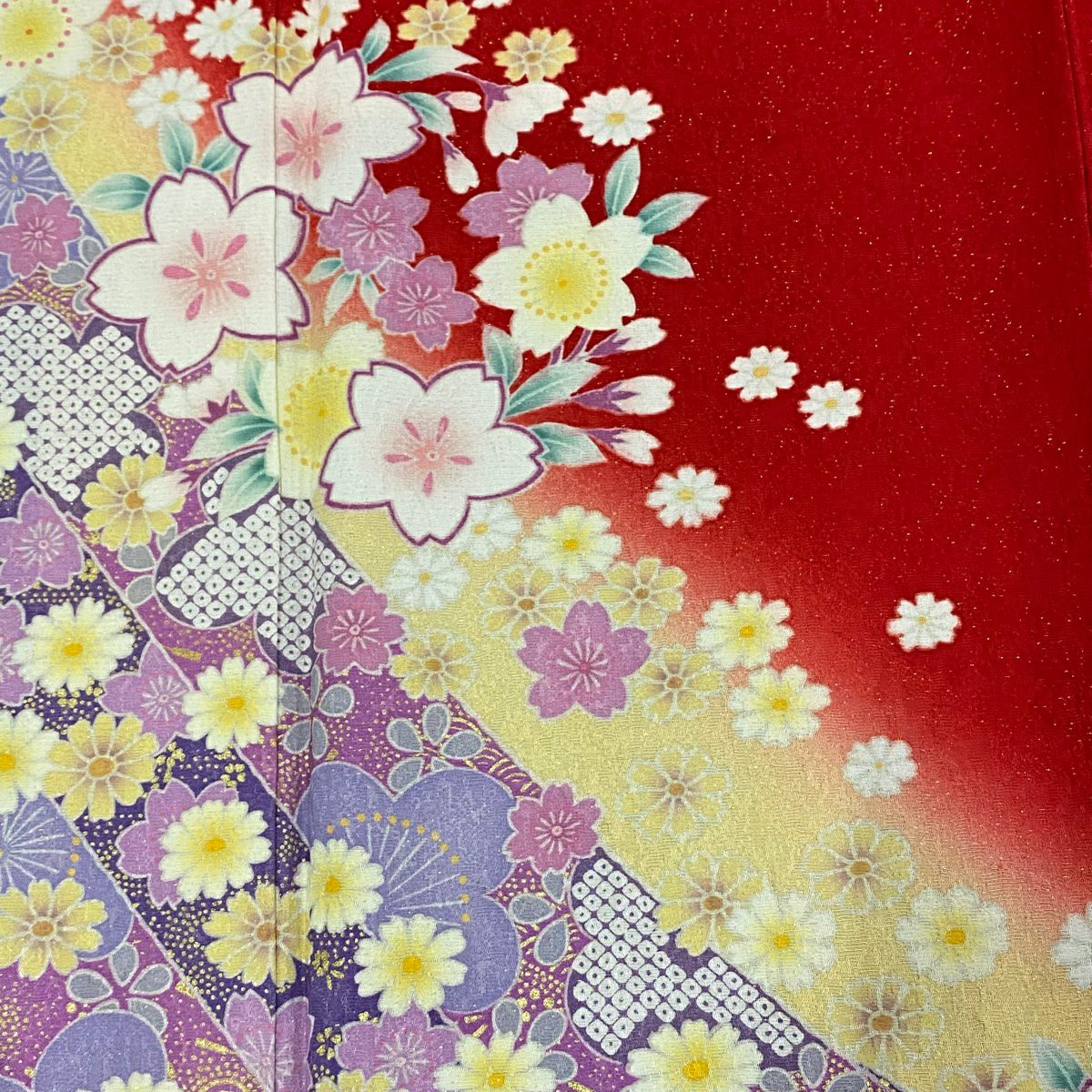 【美品】振袖禮服 身長160cm 袖長67cm M 雙層櫻梅花金通 金銀彩紅 純蠶絲 名品級