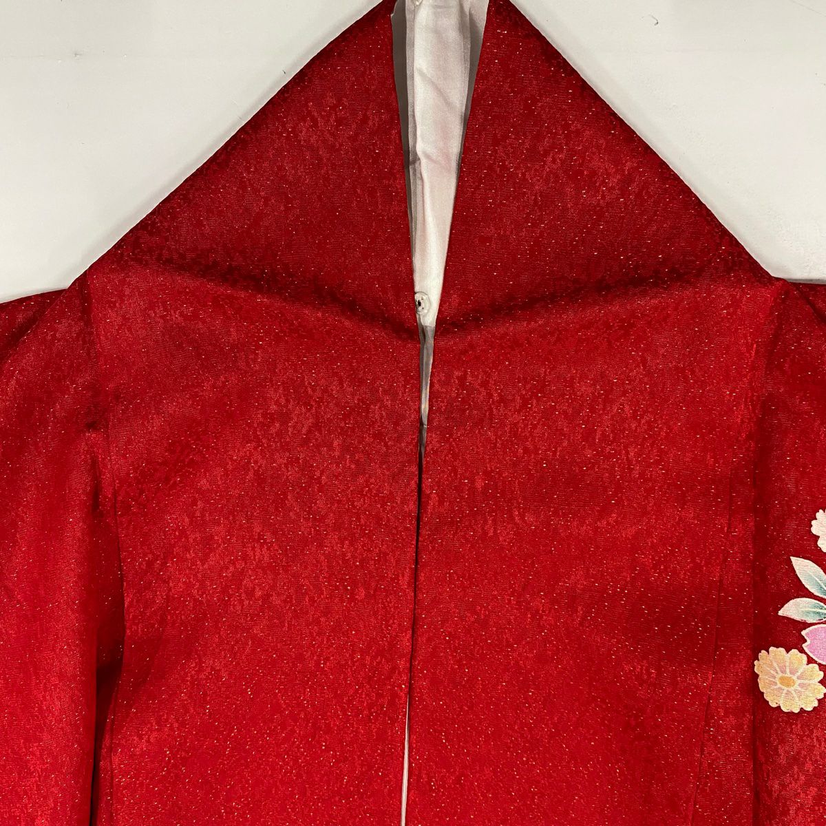 【美品】振袖禮服 身長160cm 袖長67cm M 雙層櫻梅花金通 金銀彩紅 純蠶絲 名品級
