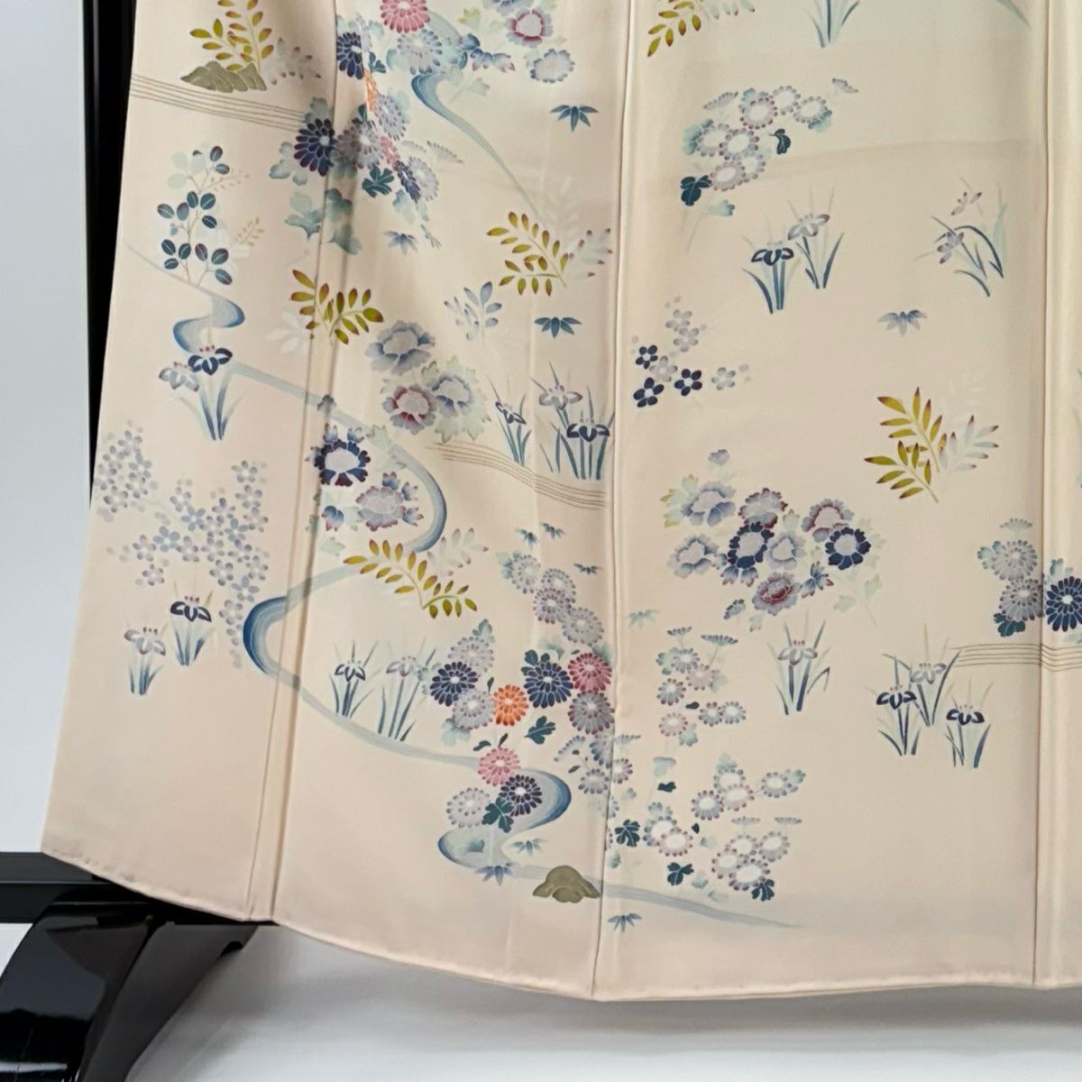訪問服 身長163.5cm 袖長64.5cm M 雙層 落款 草花紋紋 流水 金銀彩 淺粉色 純蠶絲 名品級 一つ紋