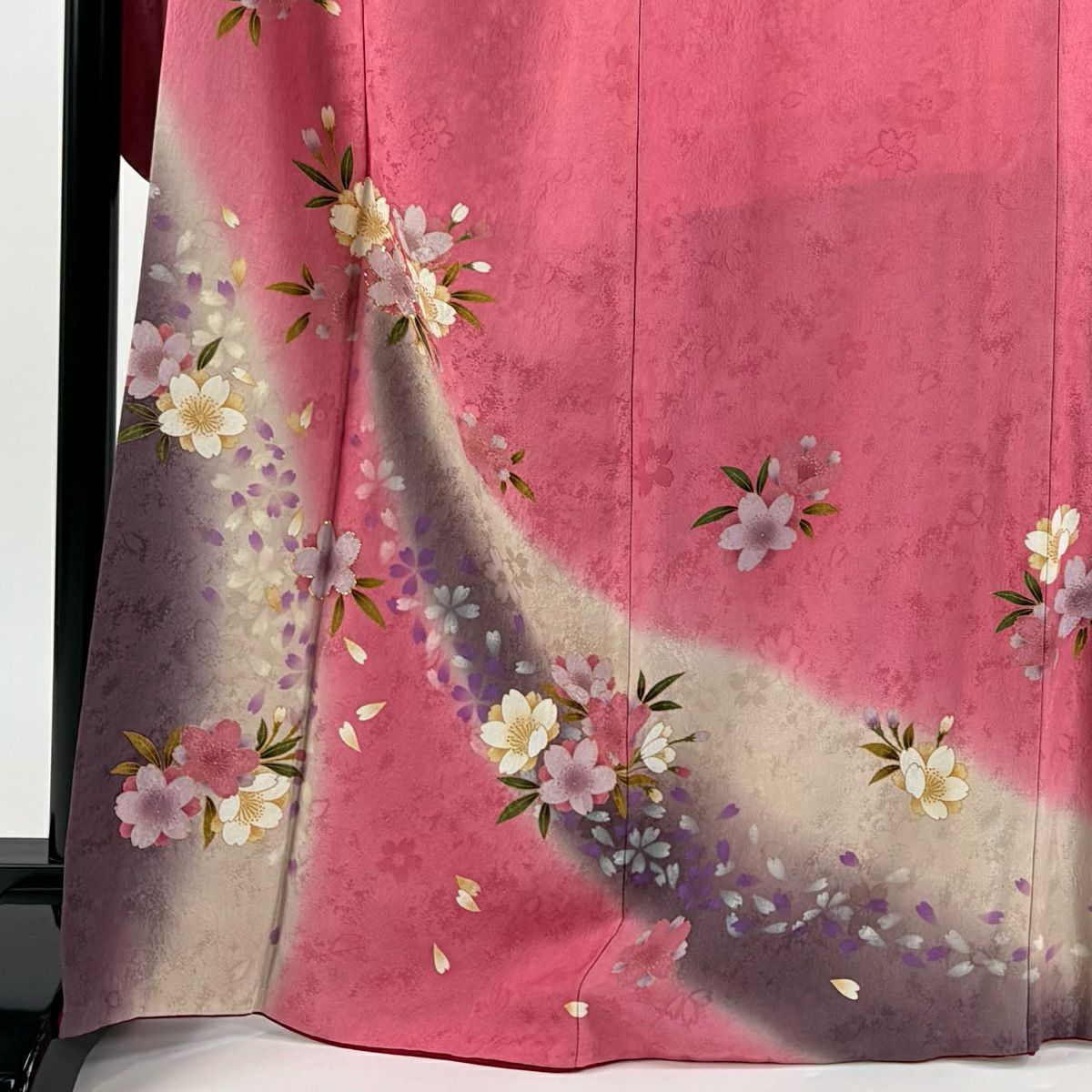 振袖禮服 身長167cm 袖長70cm L 雙層 鈴乃屋 櫻花地紋 金金箔 金銀彩 粉紅 純蠶絲 名品級
