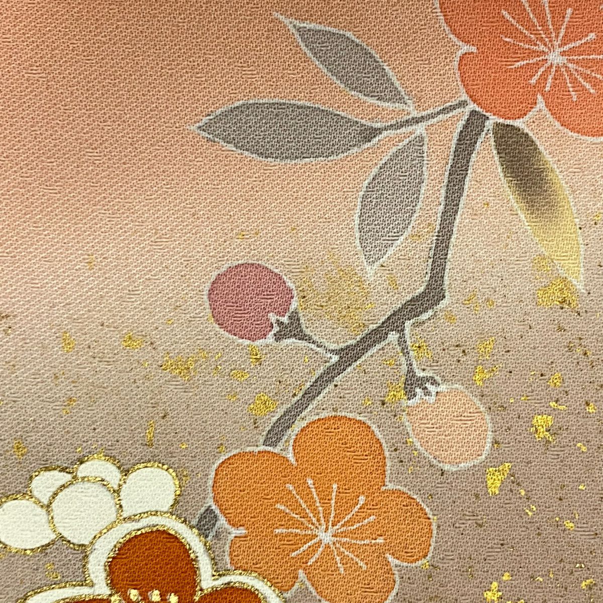 訪問服 身長162cm 袖長64cm M 雙層 鈴乃屋 菊花 枝梅花 金絲 金銀彩 鮭粉色 純蠶絲 秀品級