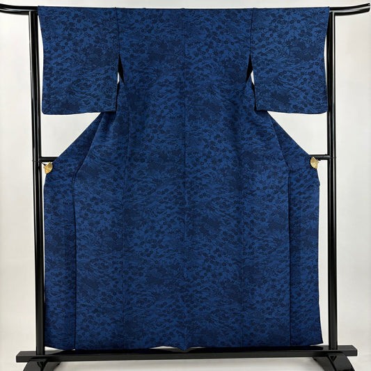 小紋 身長158cm 袖長63.5cm S 單層 松樹竹子梅花 流水 絞染 藍色 純蠶絲 秀品級