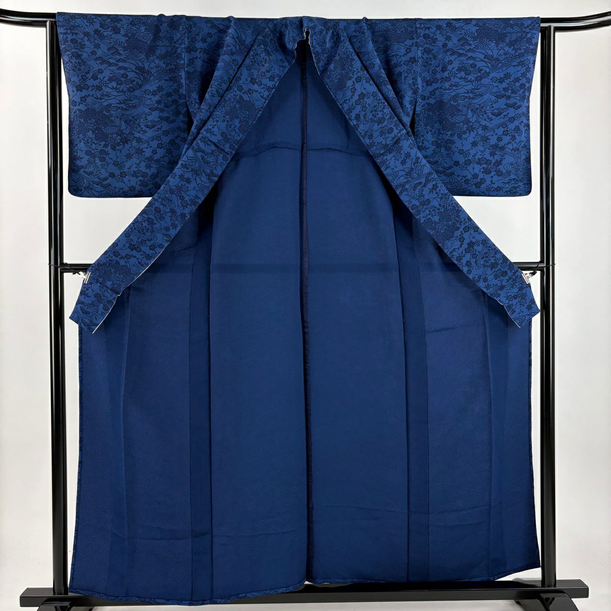 小紋 身長158cm 袖長63.5cm S 單層 松樹竹子梅花 流水 絞染 藍色 純蠶絲 秀品級