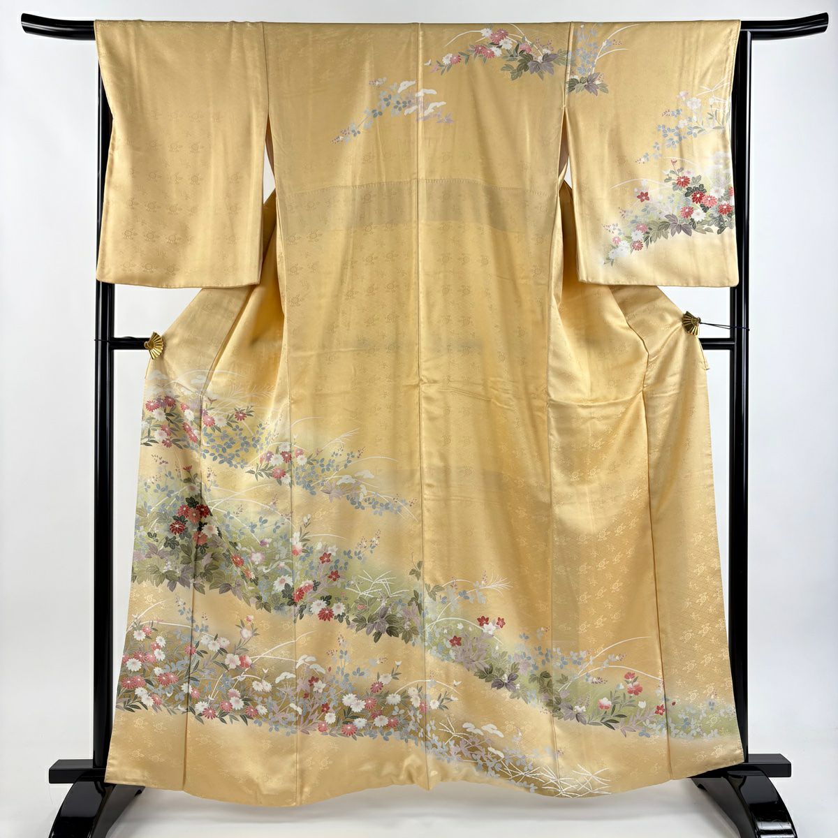 訪問服 身長162cm 袖長65.5cm M 雙層 草花紋紋 地紋 金絲 漸層 米色 純蠶絲 優品級